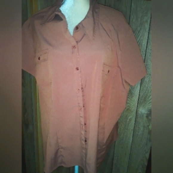 Womans 3X Large Rusty Orange Loose Fit Airy Shirt Blouse Button up Top - Picture 1 of 6